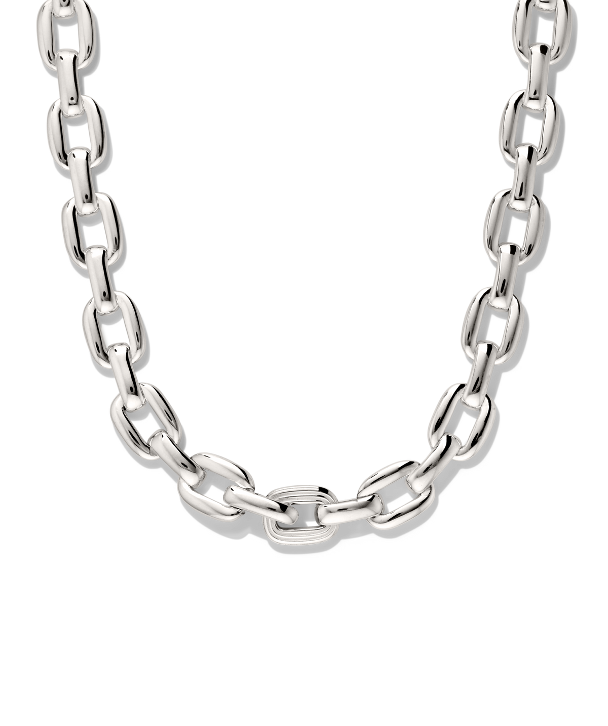 Stevie Chain featuring alternating oval and rectangular links with a bold design and a unique textured link, showcased in a sleek U-shape.