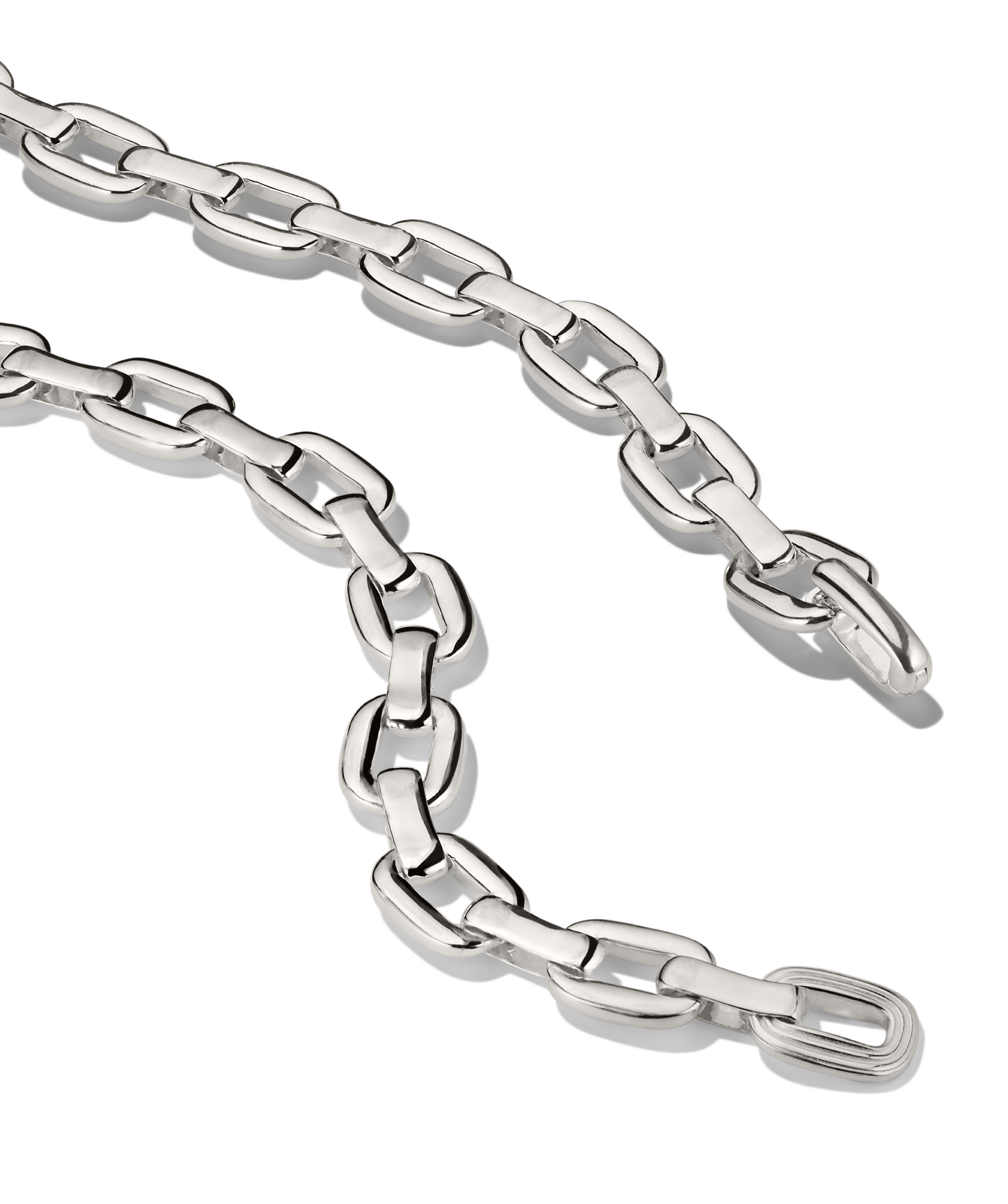 Stevie Chain featuring polished silver oval links with a sleek, modern look and one distinctive textured link for added interest.