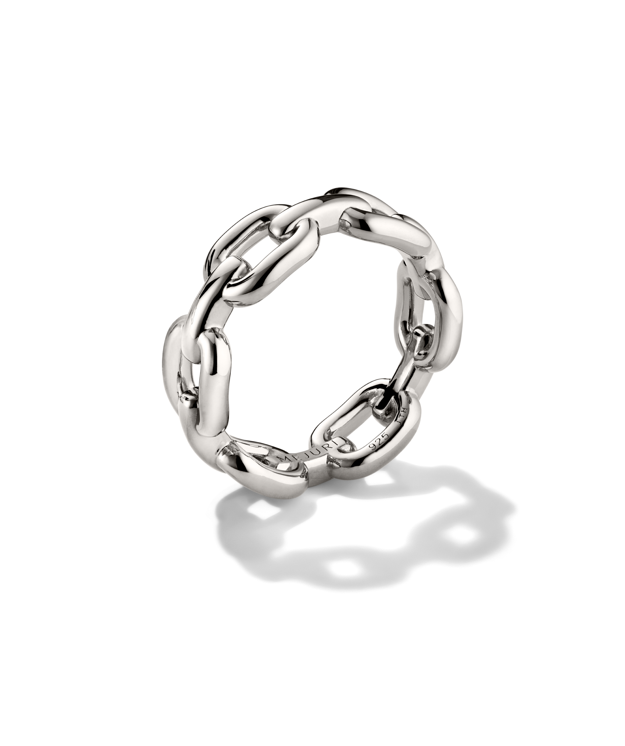 Stevie Ring: Polished sterling silver ring of interlocking oval links, resembling a miniature chain. Perfect for stacking or wearing solo.