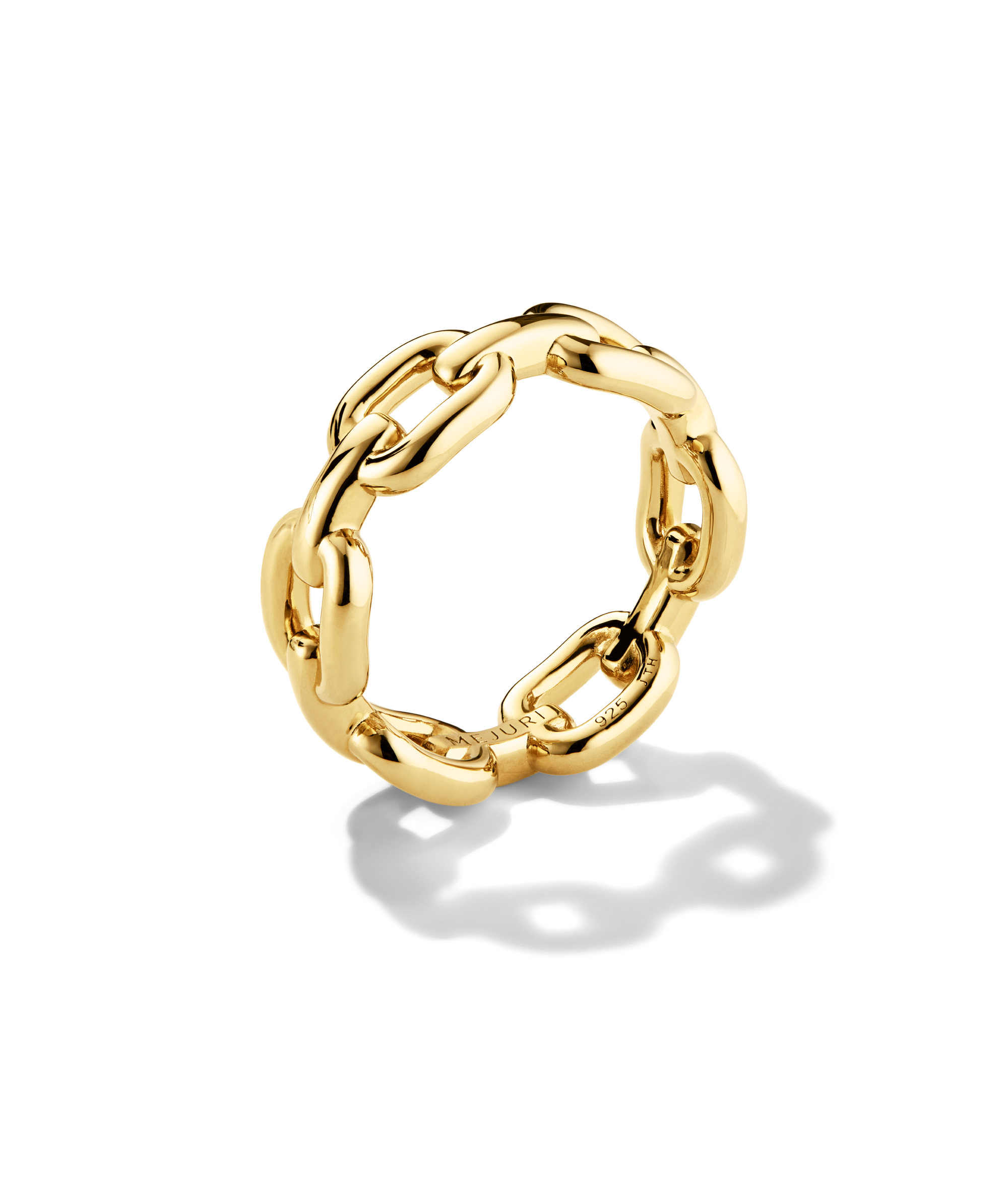 Stevie Ring: Polished gold-tone chain links form a continuous loop, showcasing a stylish, stackable design ideal for solo wear or pairing.