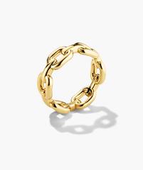 Stevie Ring: A polished gold-tone chain-link band, perfect for stacking or wearing solo, embodying standout style and versatility.