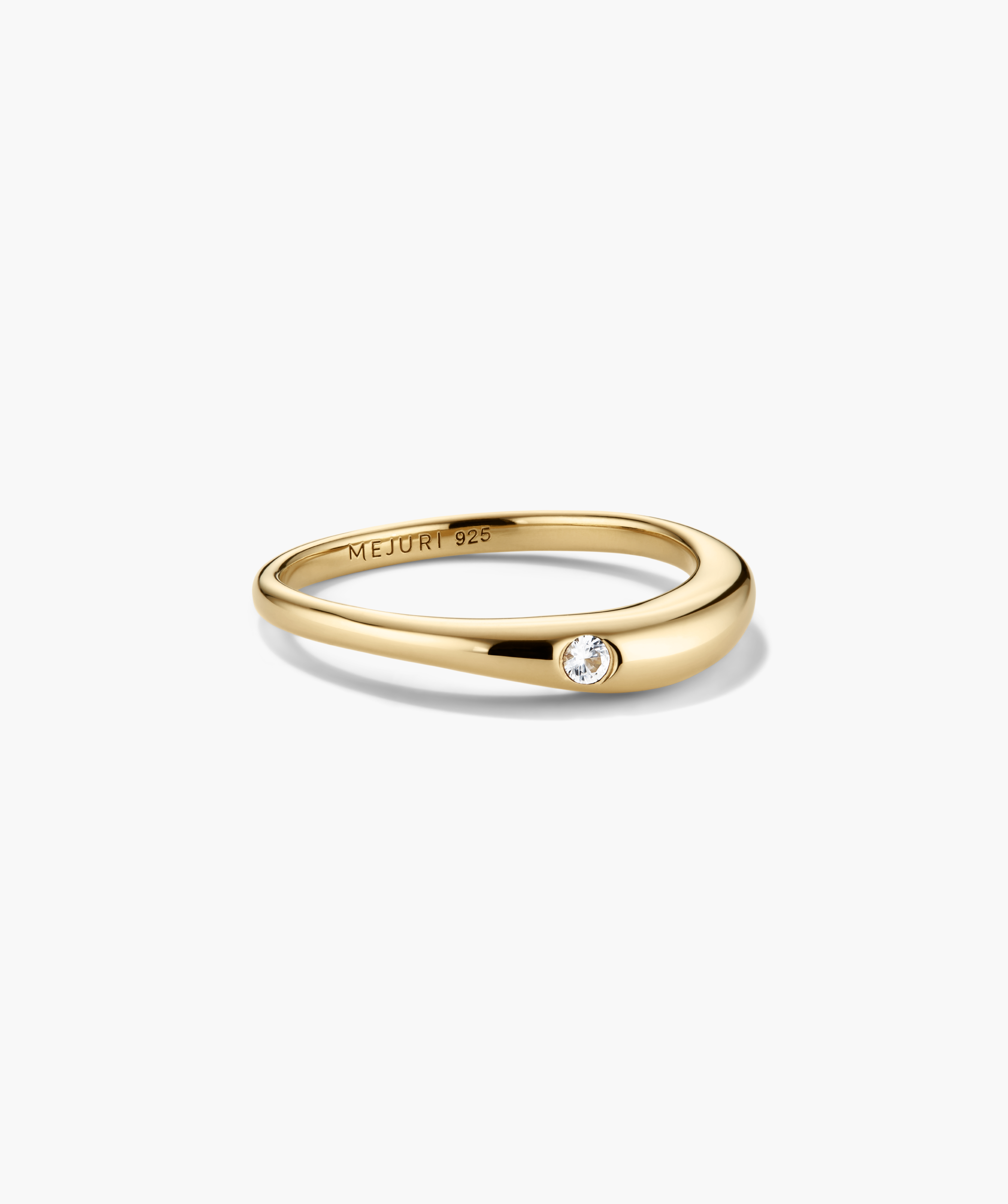 Organic DÃ´me Nesting Ring Set featuring a sculptural gold-tone ring with a bezel-set stone, stamped âMEJURI 925,â in a minimalist design.