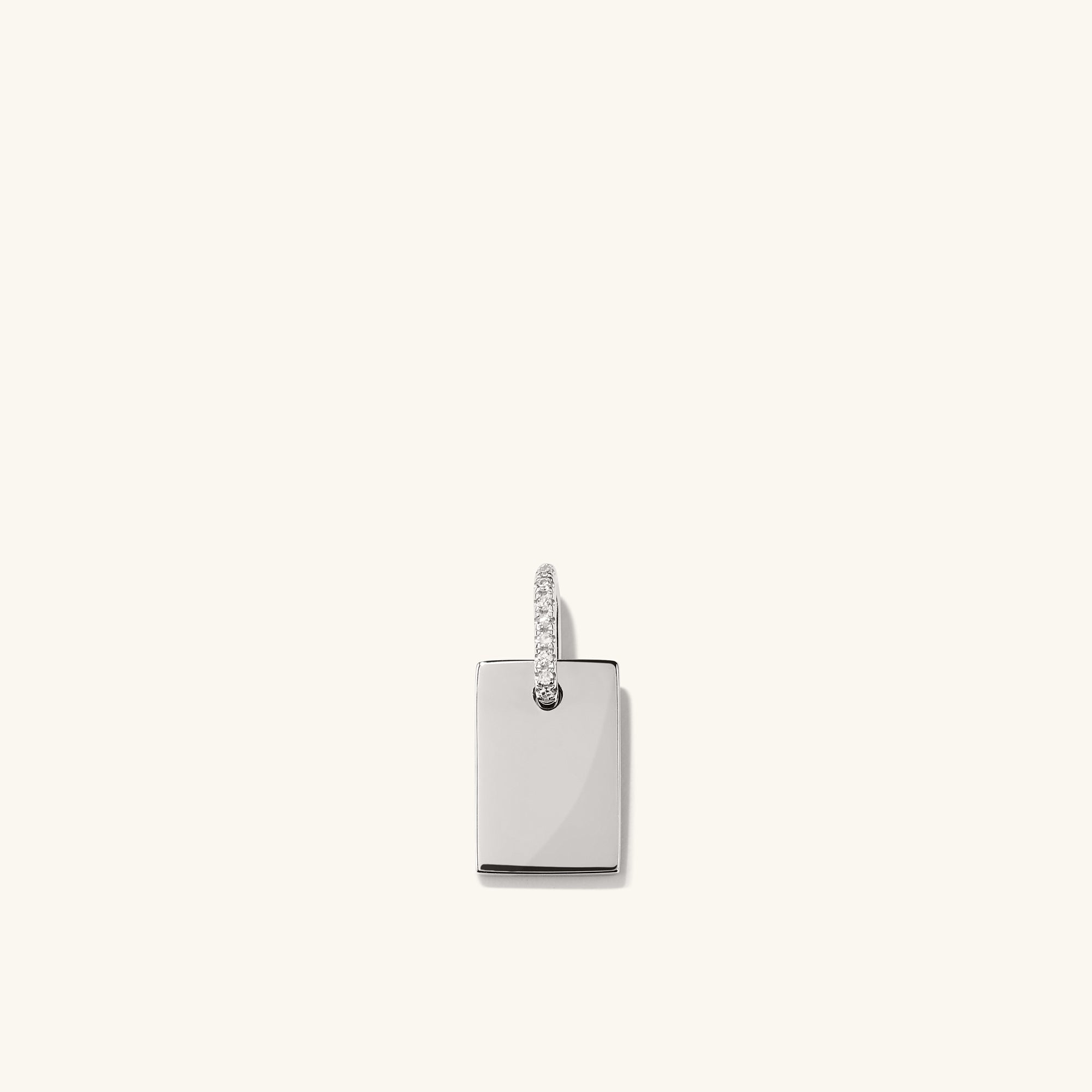 Pave Diamond Bail Tag Charm Pendant: A silver rectangular pendant adorned with pavÃ© diamonds on the bail, offering a timeless, elegant style for personalization.