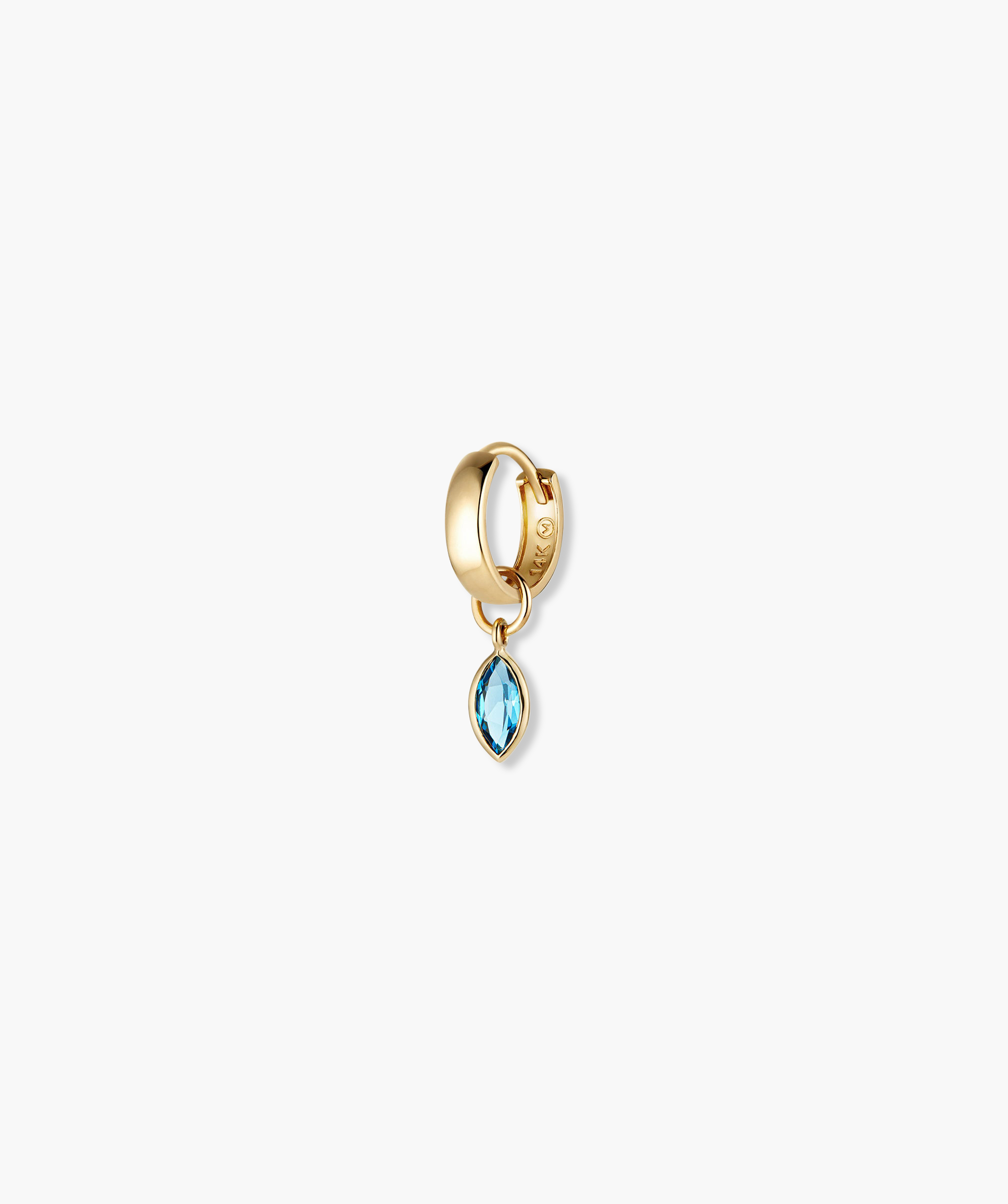 Marquise Gemstone Hoop Charm featuring a gold hoop earring adorned with a distinctive blue gem, perfect for adding elegance to any hoop accessory.
