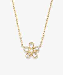 Fleurette Necklace: A 14k gold chain with an openwork flower pendant, featuring five polished petals and lab-grown diamond accents for a modern, elegant look.