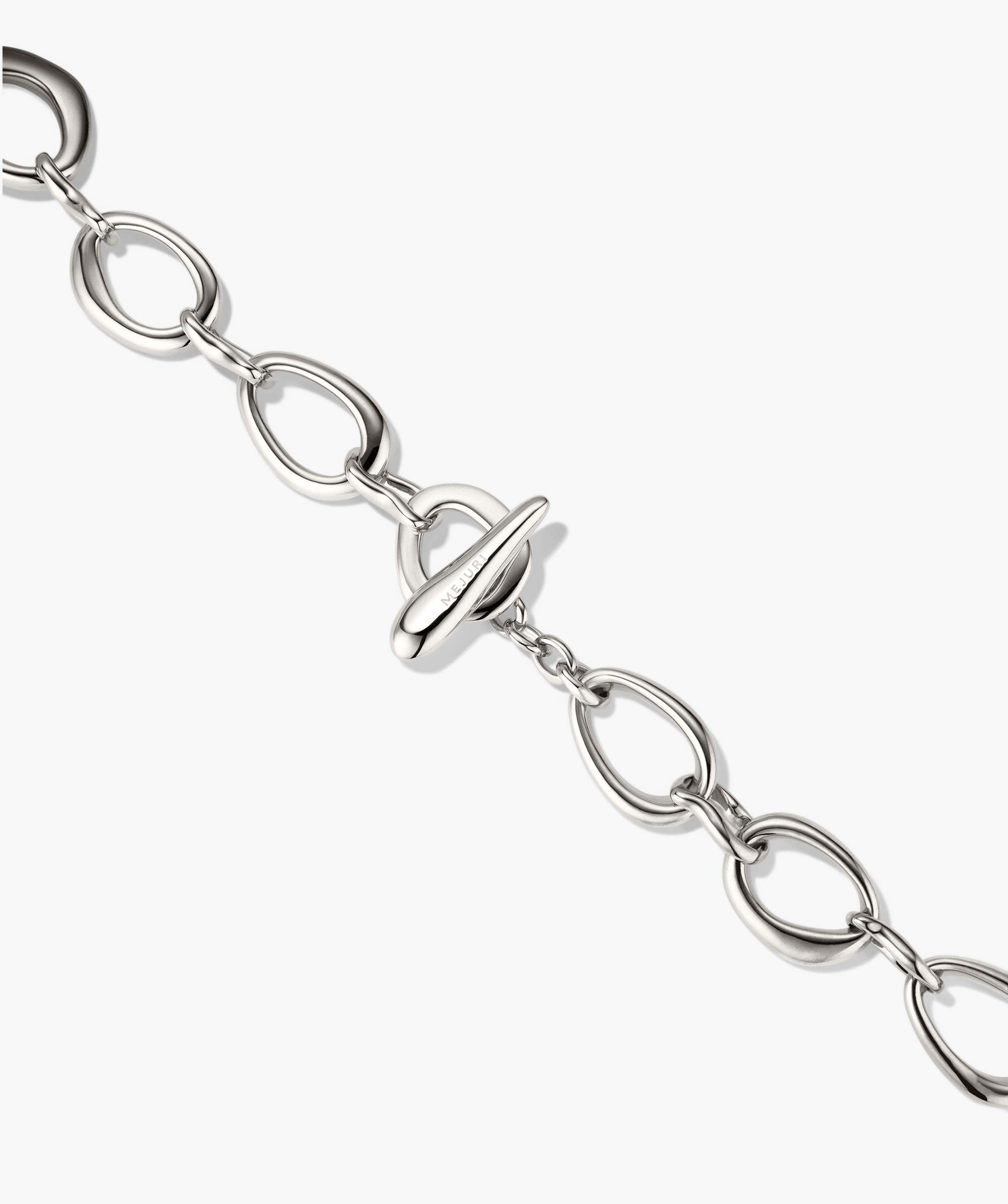 Organic DÃ´me Ripple Chain Necklace featuring organic, irregular silver links and a toggle clasp, highlighting its elegant and fluid design.