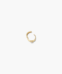Single Colored Mini Hoop: A thin, yellow-gold hoop earring with a tiny, clear square-cut stone, featuring a hinge clasp for easy wear. Sold individually.