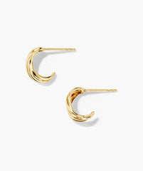 Open DÃ´me Hoops: Gold-tone, twisted half-hoop stud earrings, featuring nature-positive Salmon Gold, responsibly sourced to restore wildlife habitats in North America.