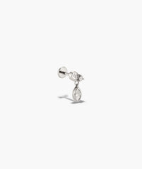 Piercing Studio - Lab Grown Diamond Drop Studs with a polished white metal stud, featuring a round diamond and a dangling bezel-set marquise-cut diamond.