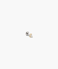 Pear Diamond Flat Back Stud features a clear gemstone in a three-pronged gold setting on a silver post with flat disc backing.