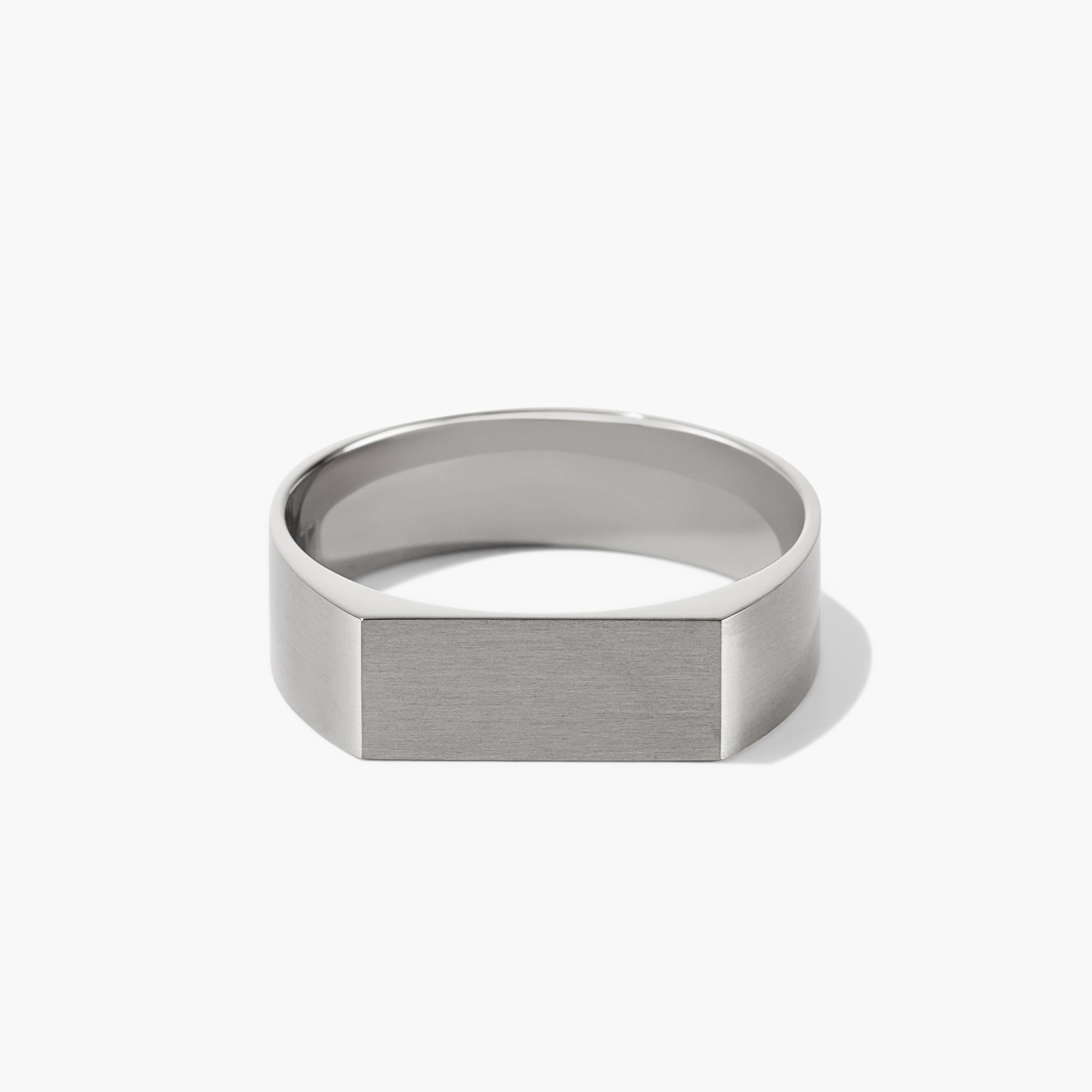 Slim Rectangular Signet Ring: A silver signet ring with a sleek, rectangular face, embodying bold style and substance.