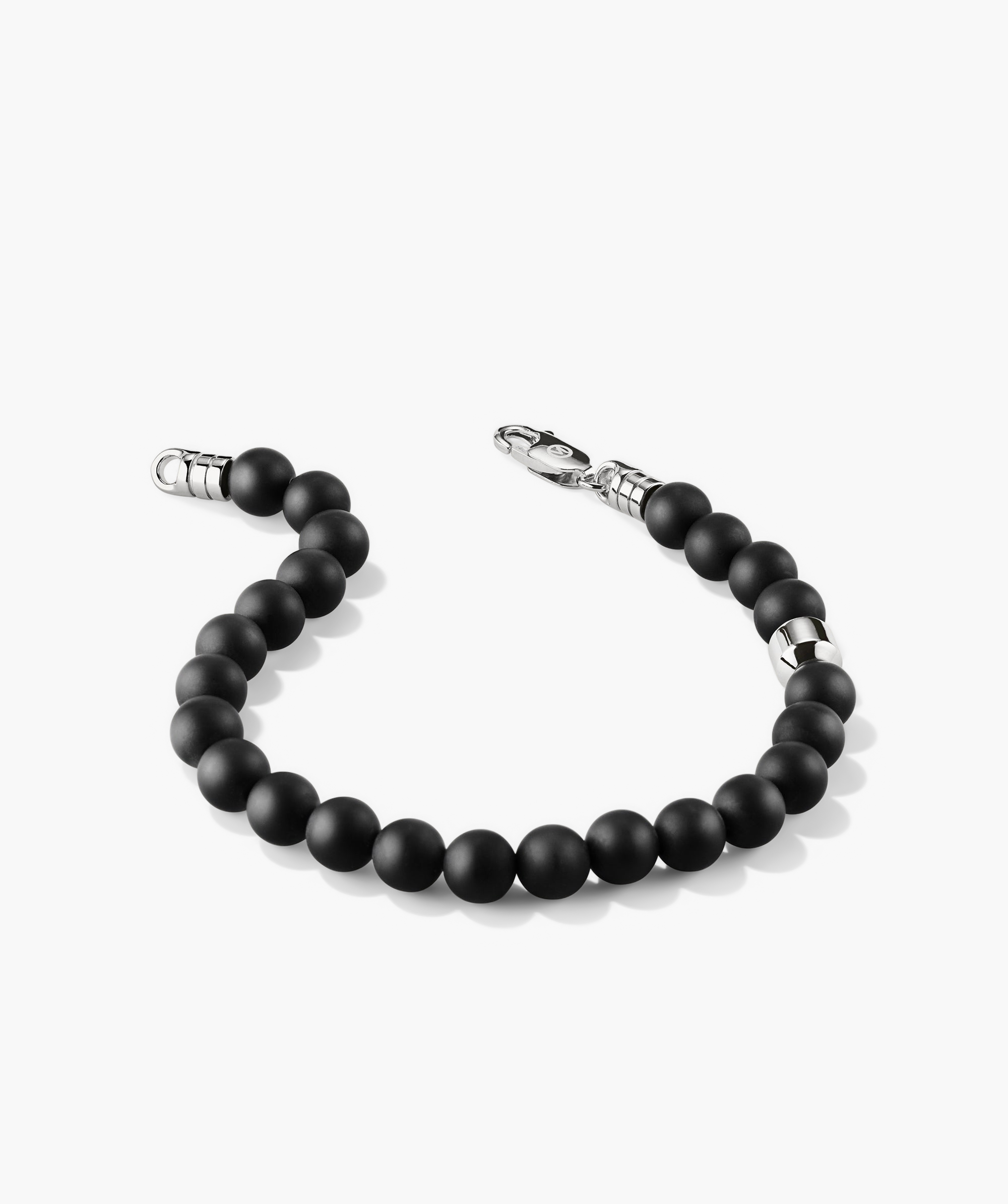 6mm Gemstone Beaded Bracelet: Handcrafted in sterling silver with a swivel clasp, featuring black beads for added texture and shape.