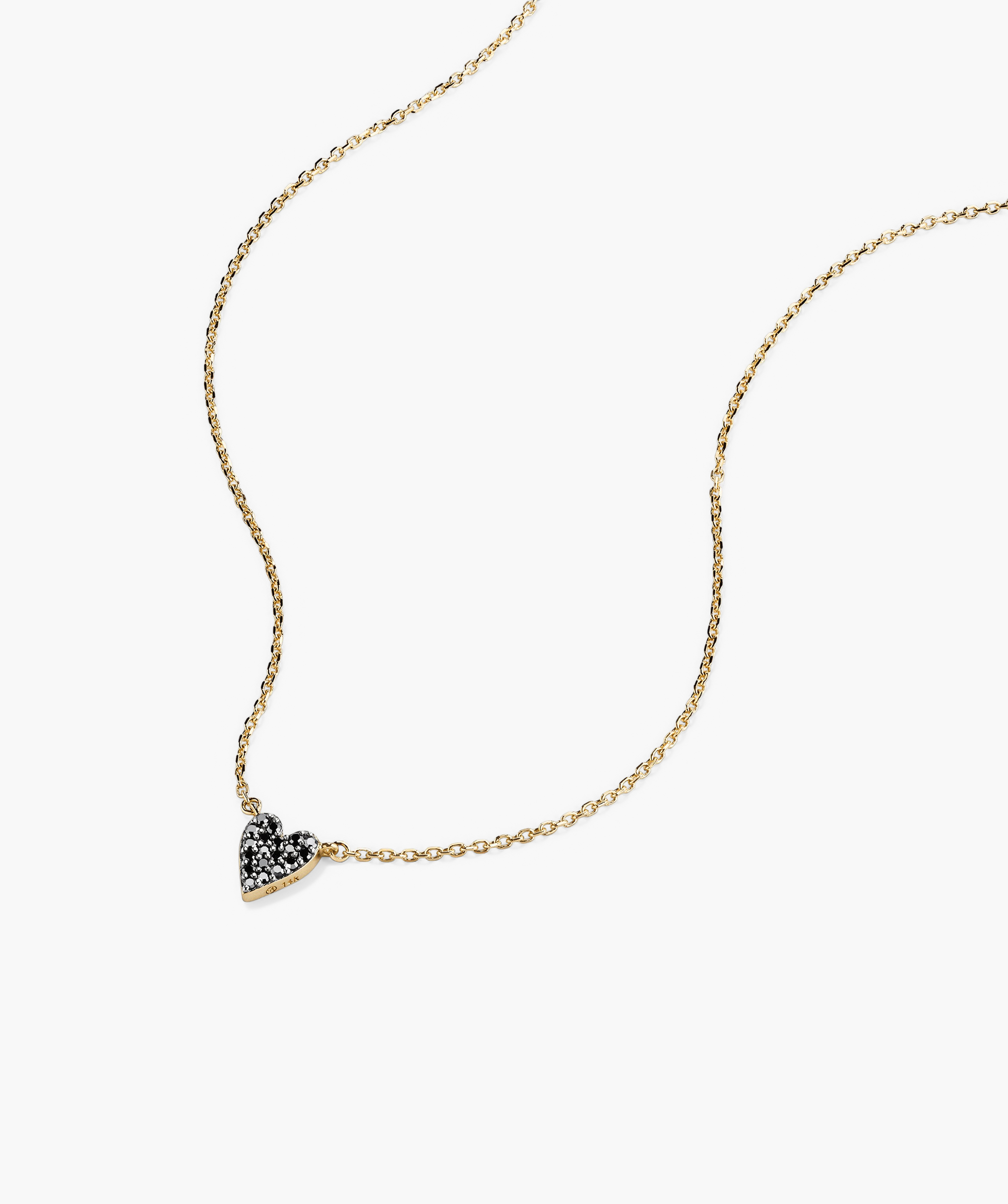 Mini Heart PavÃ© Diamond Necklace featuring a gold chain with a heart-shaped pendant adorned with pavÃ©-set diamonds.