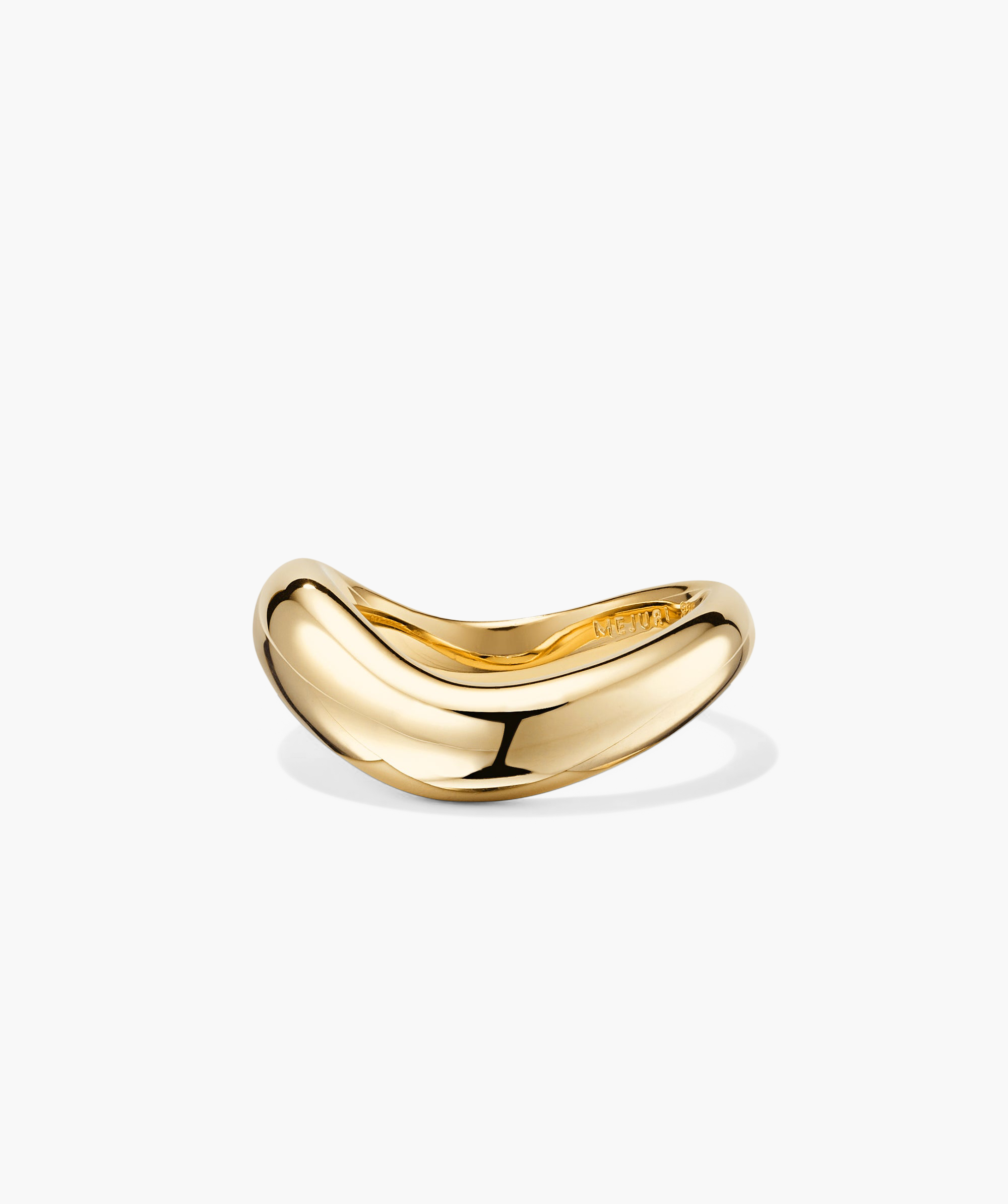 DÃ´me Figure Ring featuring a unique curved design, capturing slow, intentional movement with distinct angles.