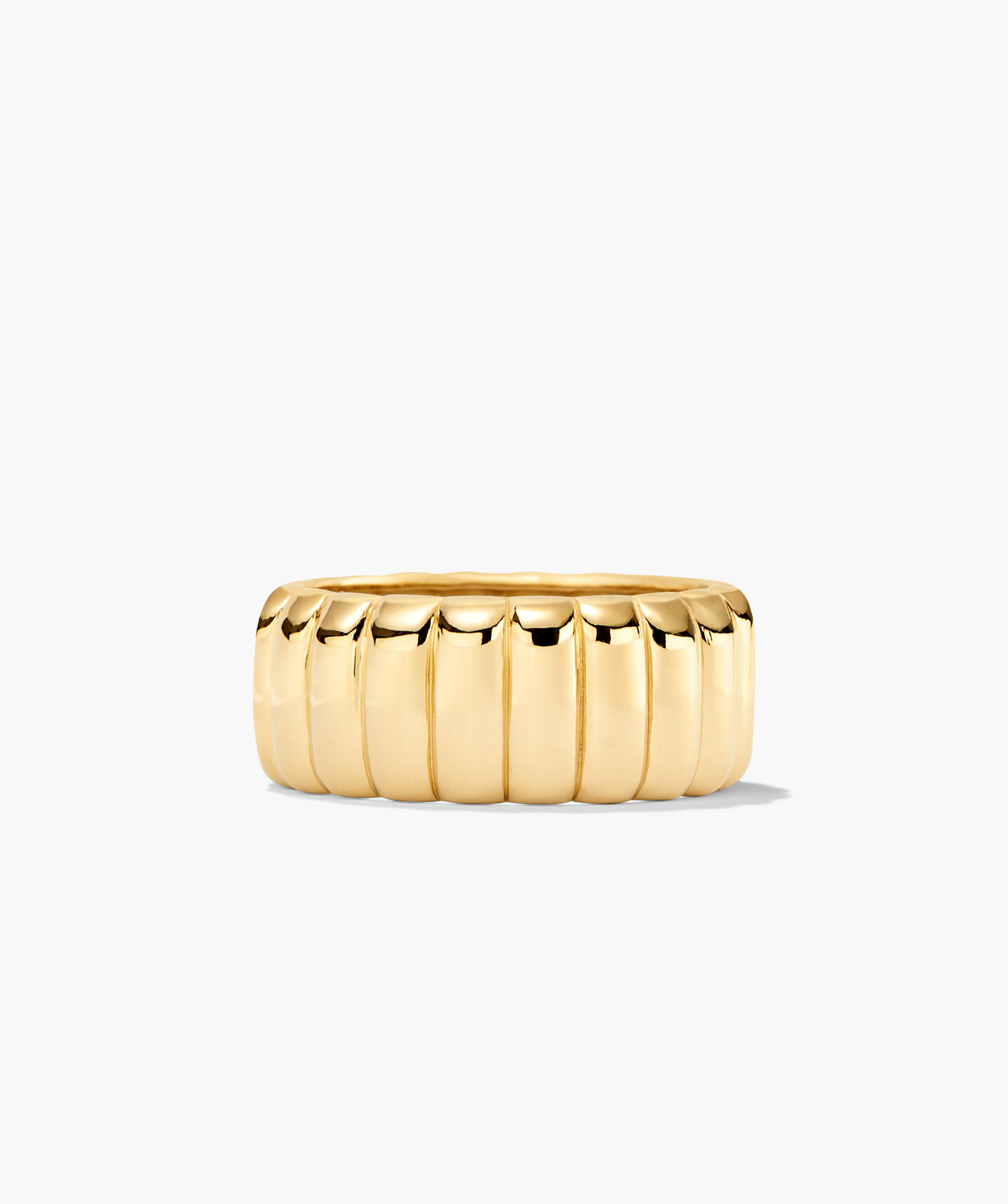Gold ring named Charlotte Bold Ring, inspired by French dessert, with intricate design details, displayed on a white background.