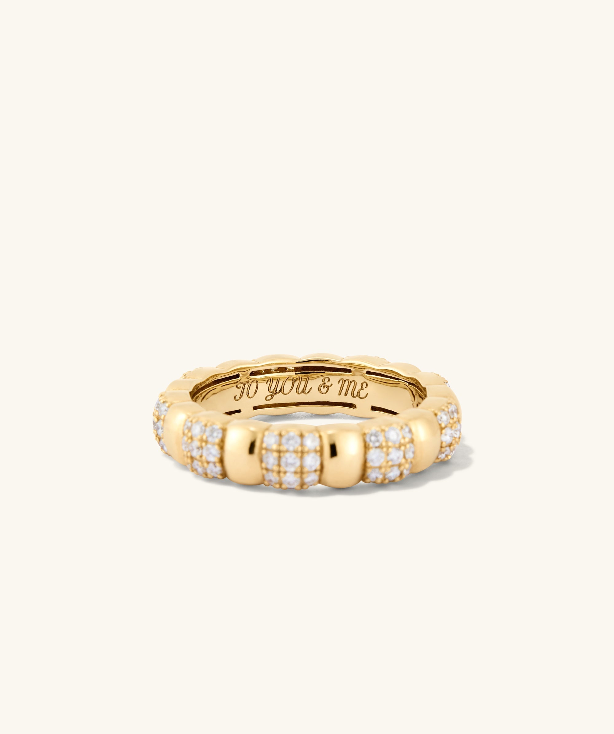 PavÃ© Diamond Soft Charlotte Ring in 14k gold, featuring 72 diamonds in alternating cushions with a total carat weight of 0.55-0.70ct.
