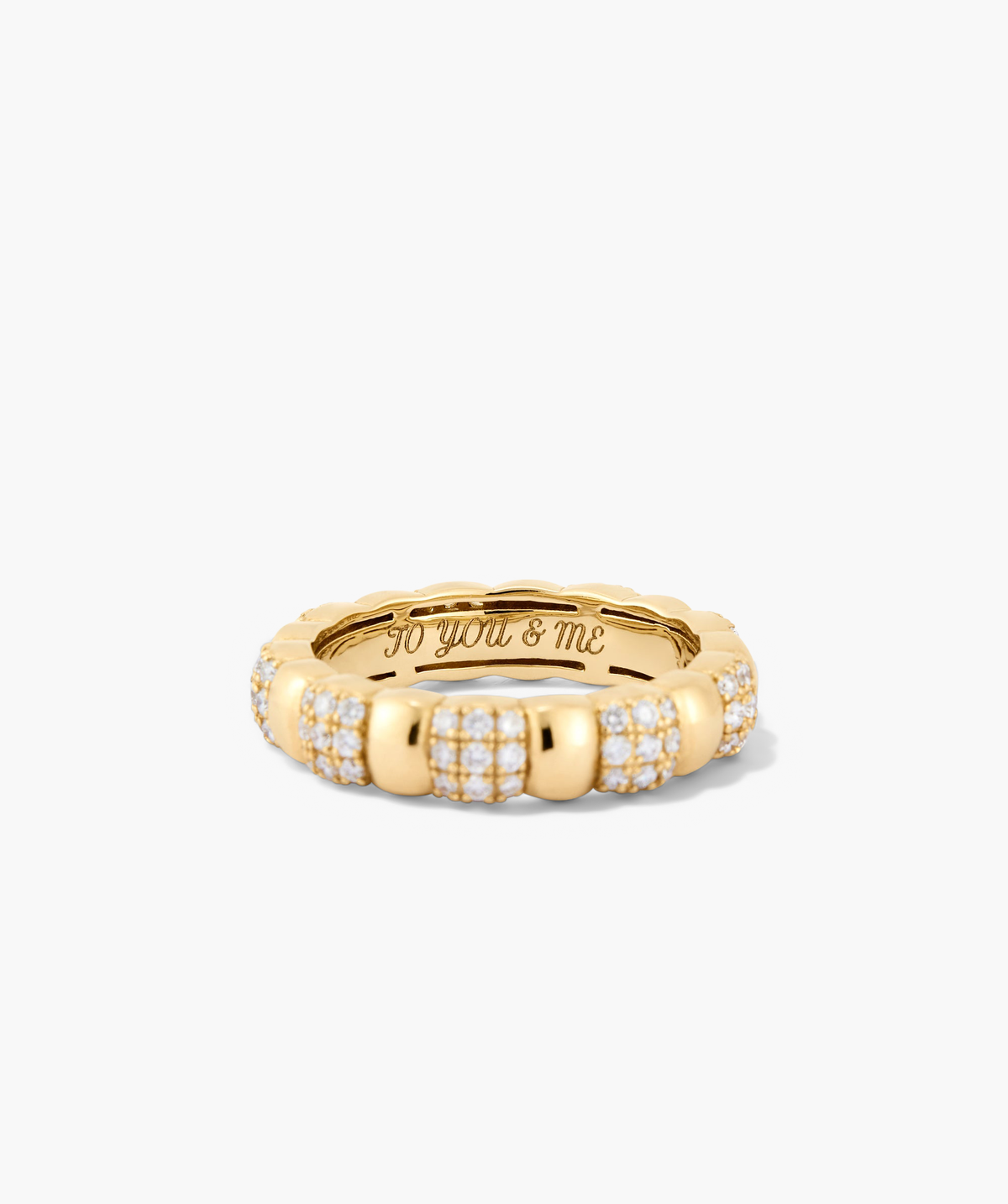 PavÃ© Diamond Soft Charlotte Ring in 14k gold, featuring 72 diamonds in alternating cushions with a total carat weight of 0.55-0.70ct.