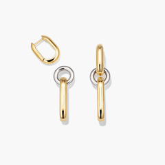 Mixed Convertible Link Earrings: Handcrafted 18k gold vermeil and sterling silver earrings, showcasing dual metal links. Versatile design for wearing as huggies or drop earrings.