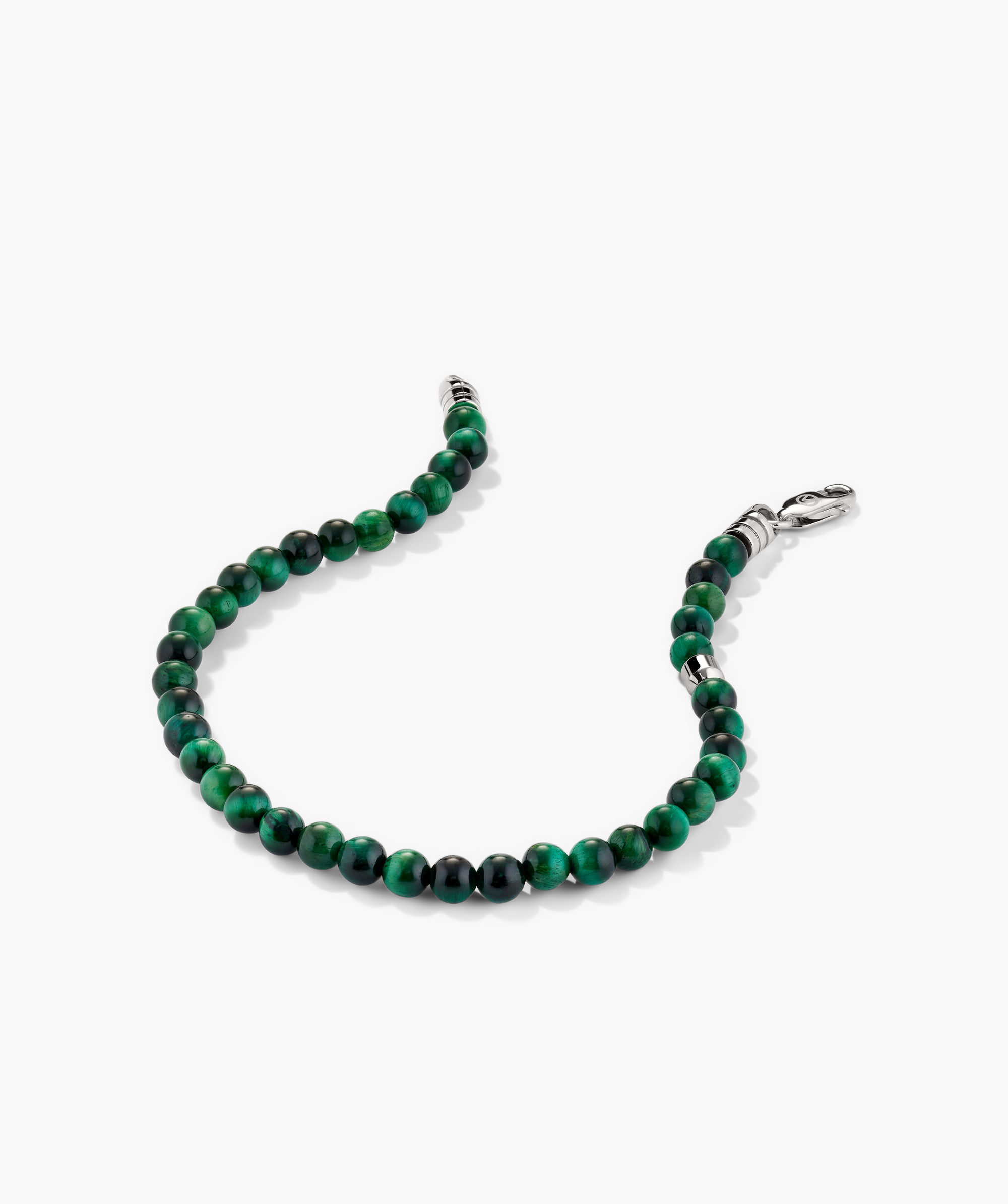 Green and black beaded bracelet featuring 4mm gemstones, handcrafted in sterling silver with a swivel clasp.