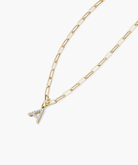 Diamond Letter Charm pendant on a gold chain, featuring a sparkling diamond accent. Chain sold separately. Perfect for adding personalized elegance to any necklace.