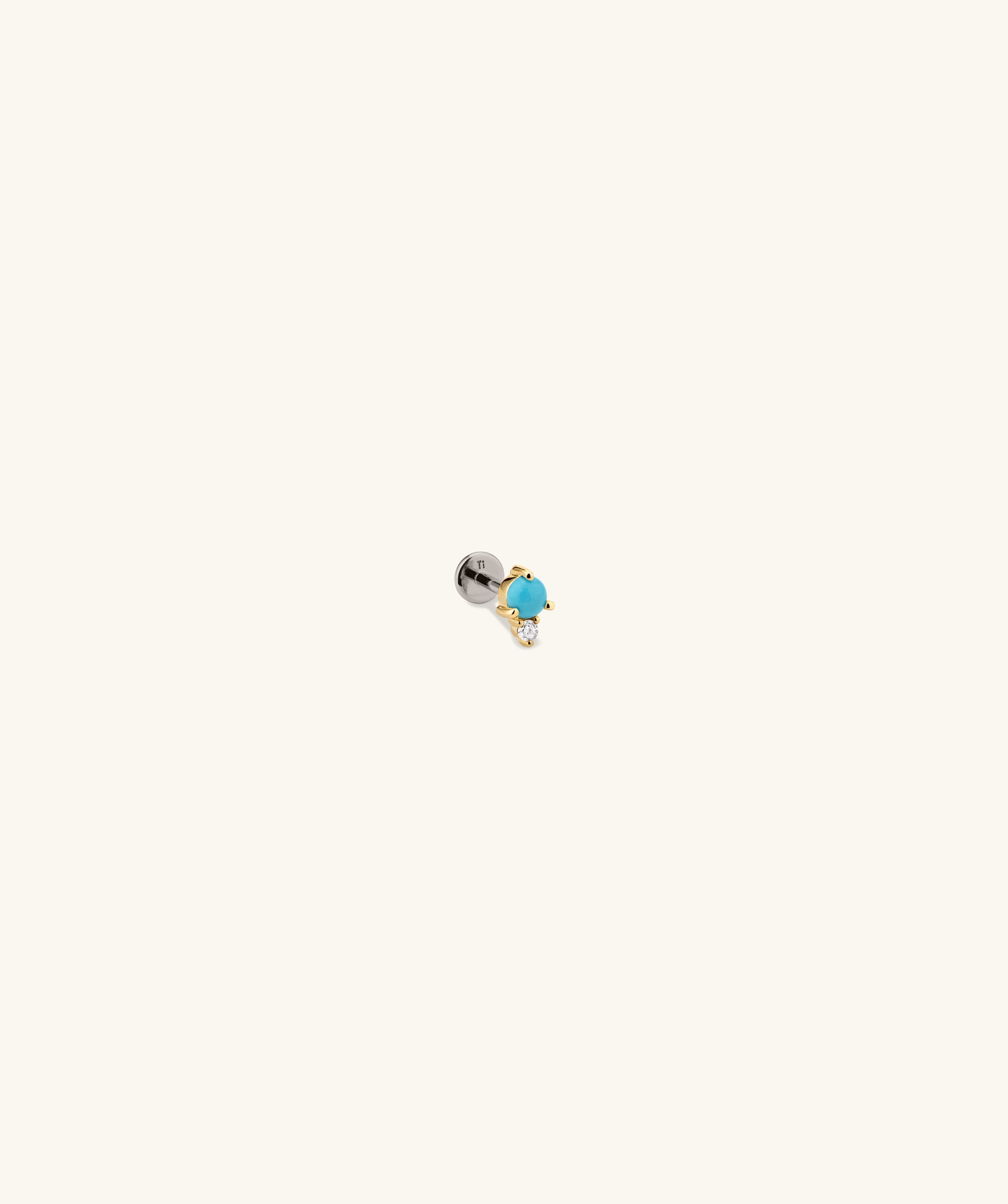 Piercing Studio - Turquoise Diamond Droplet Flat Back Stud, featuring a blue and silver design with a detailed close-up highlighting its unique pattern.