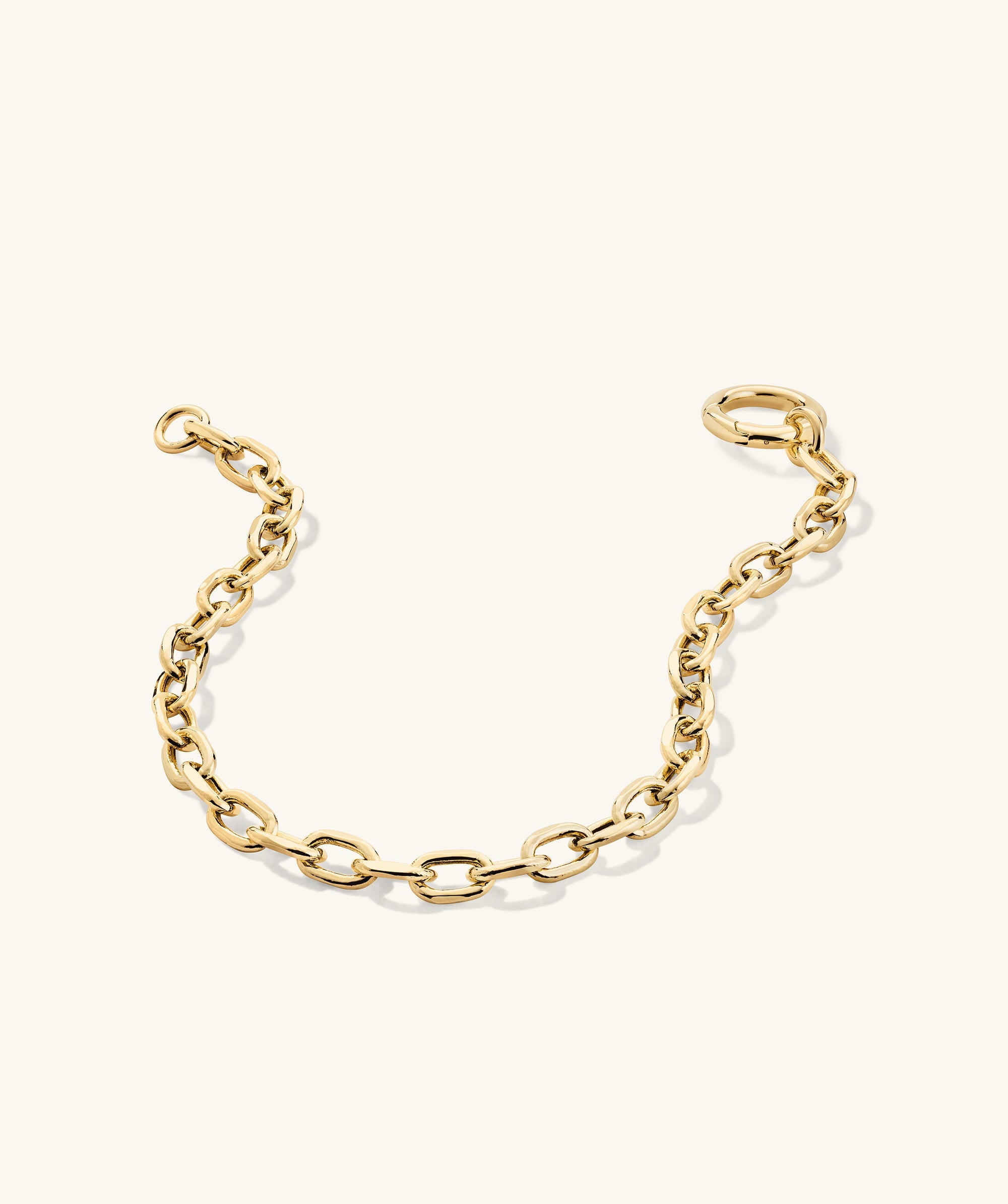 Large Square Oval Chain Charm Bracelet in 14k solid gold, featuring bold links and a Stacker Clasp for layering multiple charms.