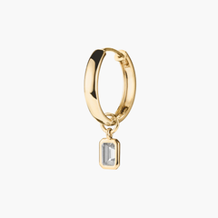 Single Emerald Cut Gemstone Hoop Charm featuring a gold hoop earring with a square stone pendant, designed for versatile and personalized eardrobe styling.