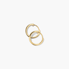 Easy Huggie Hoops: Handcrafted 14k gold hoop earrings with a clicker closure, designed for comfort and everyday wear.