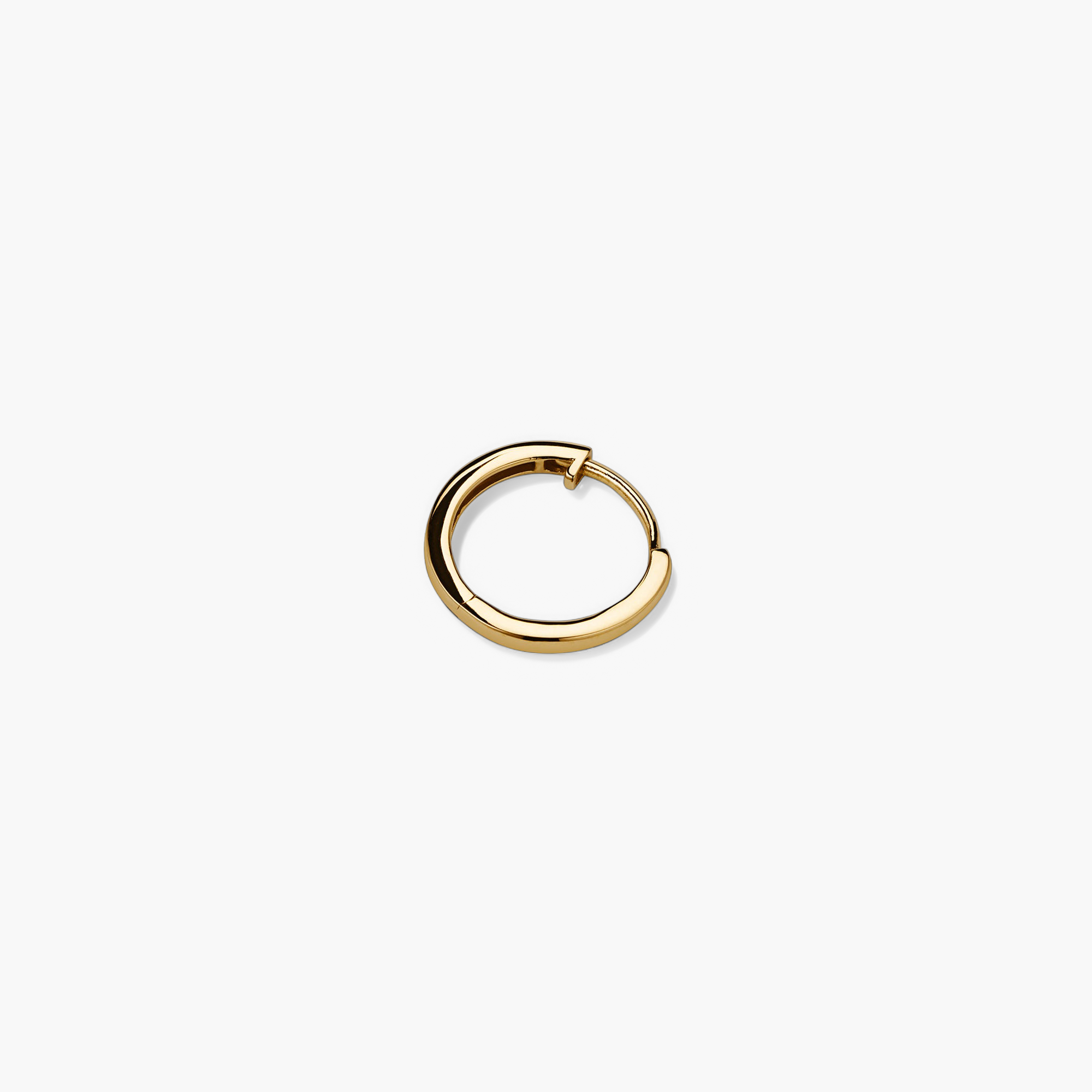 Single Easy Huggie Hoop: A handcrafted 14k gold hoop earring with a clicker closure, designed for comfort and everyday wear.