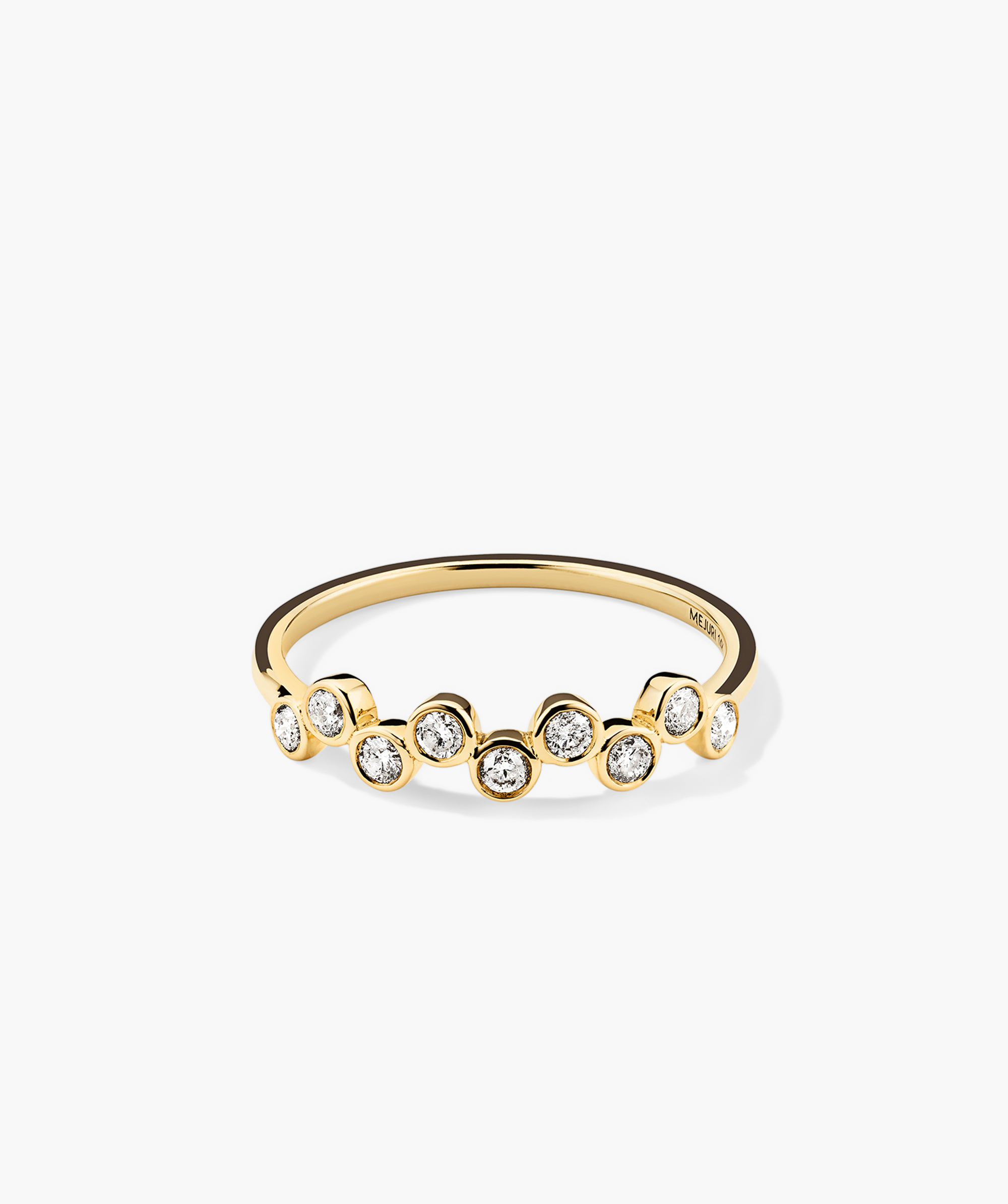 Bezel Lab Grown Diamond Zig-Zag Ring: A 14k gold ring featuring bezel-set lab-grown diamonds in a zig-zag pattern, showcasing ethical, handcrafted elegance.