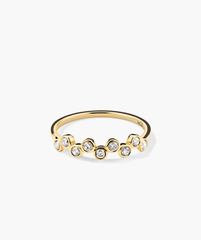 Bezel Lab Grown Diamond Zig-Zag Ring: A 14k gold ring featuring bezel-set lab-grown diamonds in a zig-zag pattern, showcasing ethical, handcrafted elegance.