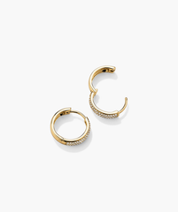 Bold PavÃ© Diamond Small Hoops: A pair of handcrafted 14k gold hoop earrings adorned with responsibly sourced diamonds.