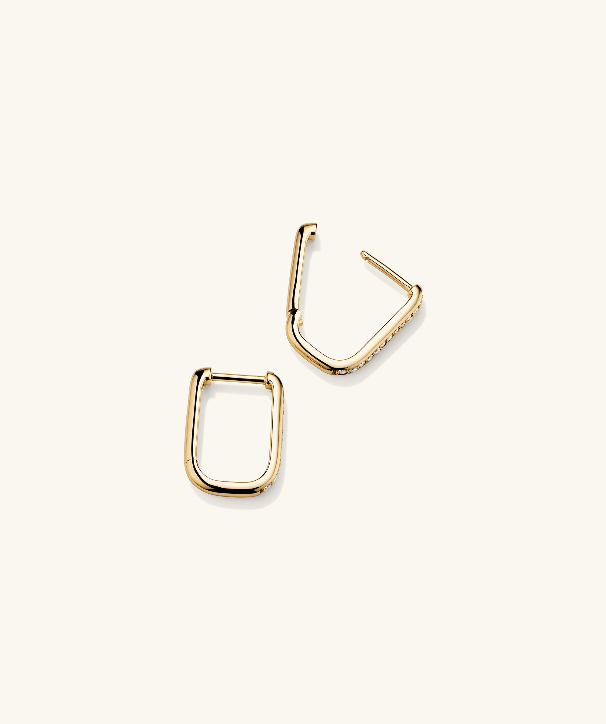 PavÃ© Diamond Small U Hoops in 14k solid gold, featuring a squarish design and set with sparkling, responsibly sourced diamonds.