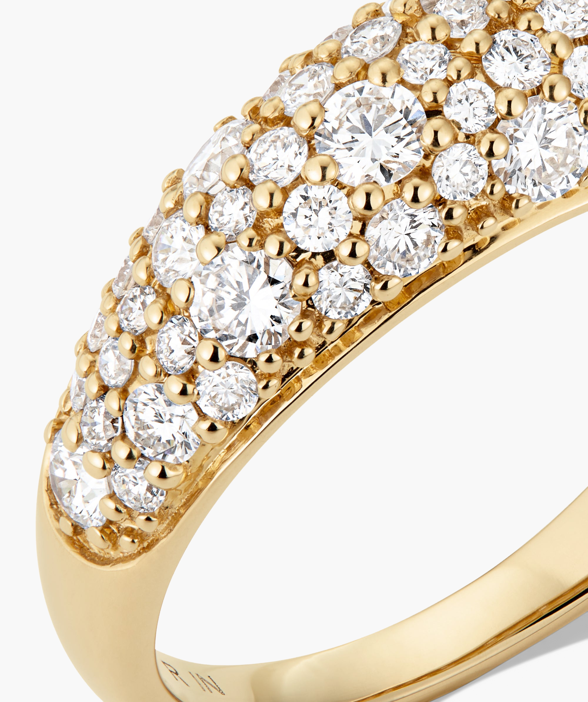 DÃ´me PavÃ© Lab Grown Diamond Ring with a cobblestone setting, showcasing densely packed diamonds for a smooth, unbroken shine.