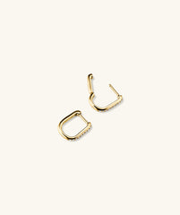 PavÃ© Diamond Huggie U Hoops: Square-shaped 14k gold earrings adorned with diamonds, designed to enhance your earring stack with elegance and sparkle.