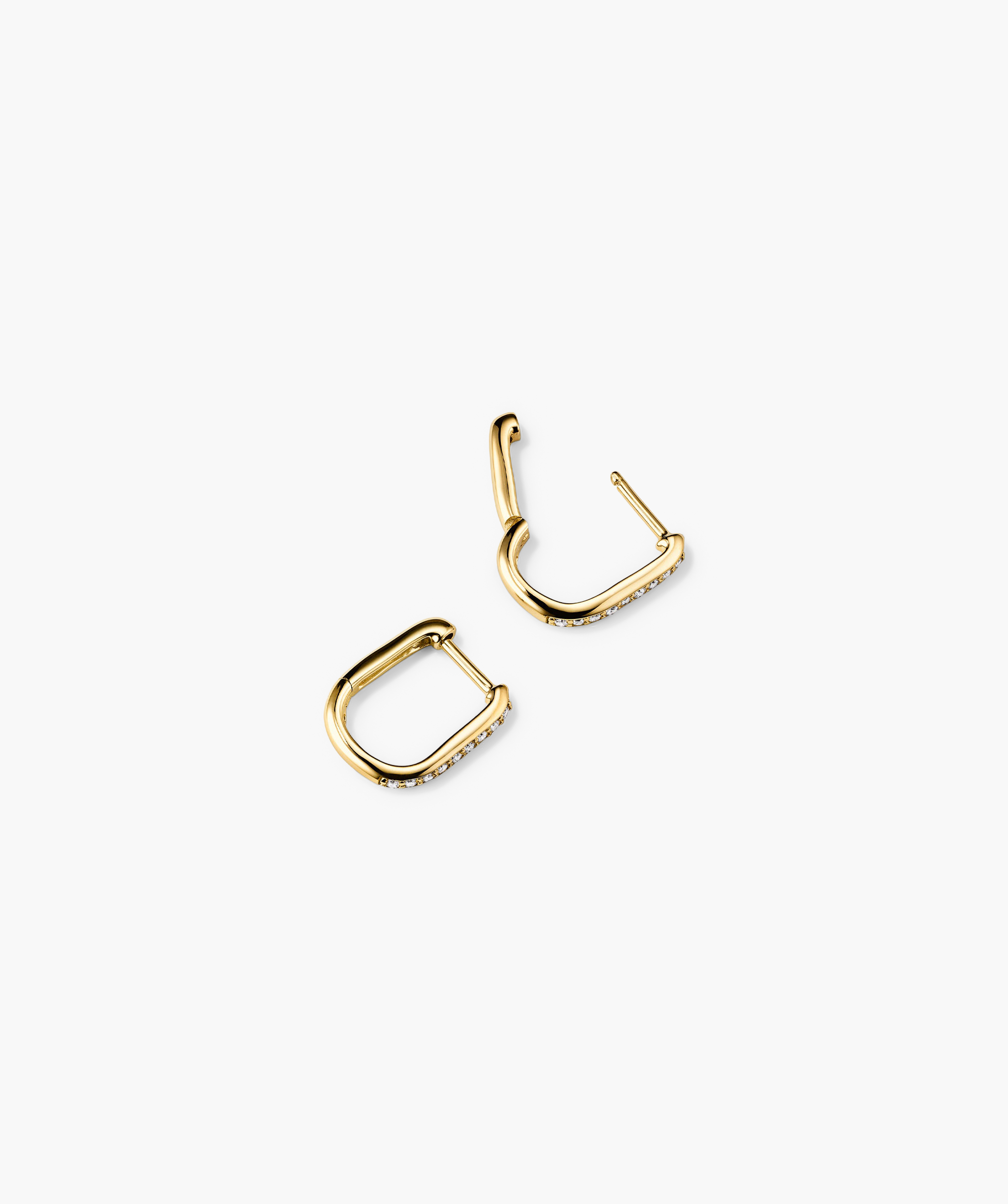 PavÃ© Diamond Huggie U Hoops: Square-shaped 14k gold earrings adorned with diamonds, designed to enhance your earring stack with elegance and sparkle.