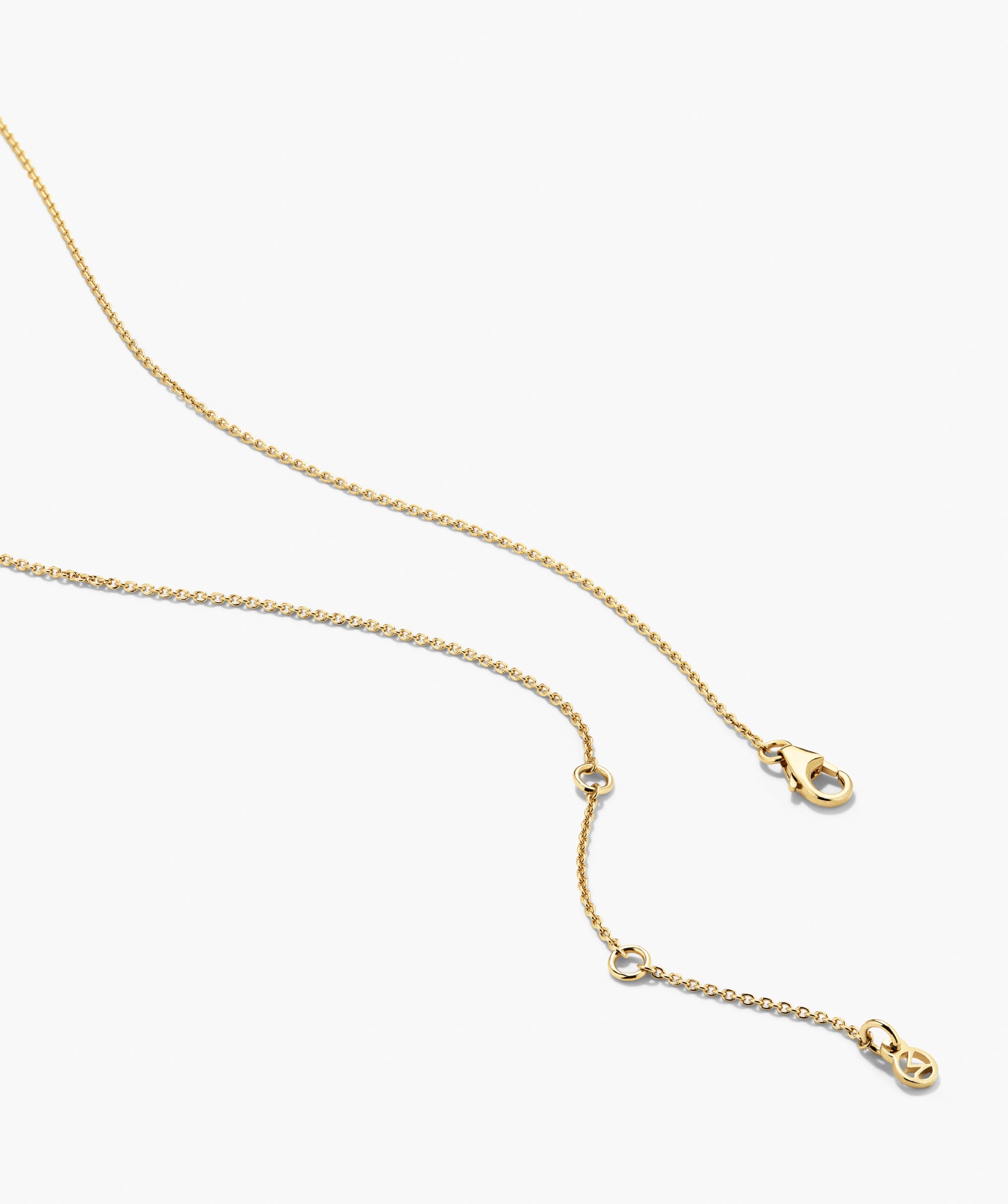 Lotus Necklace (Copy): A versatile gold-tone chain necklace with a lobster clasp, adjustment loops, and a small circular charm at the end, perfect for any occasion.