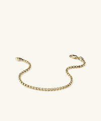 Gold Round Box Chain Bracelet on a white background, designed for everyday wear. Not too bold or narrow, it pairs well with other jewelry.