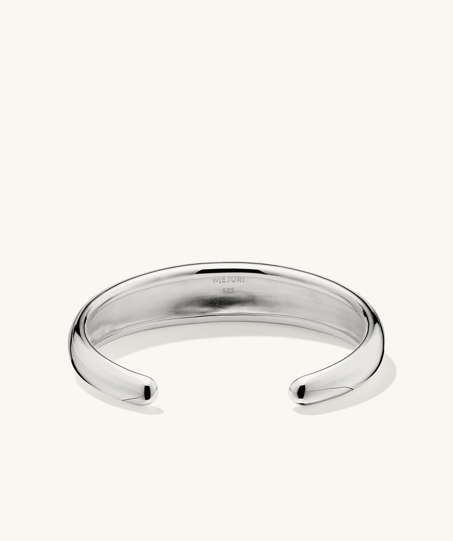 Silver 13mm DÃ´me Cuff Bracelet, crafted in 925 sterling silver, featuring a sleek, curved design with two rounded ends, displayed on a white background.