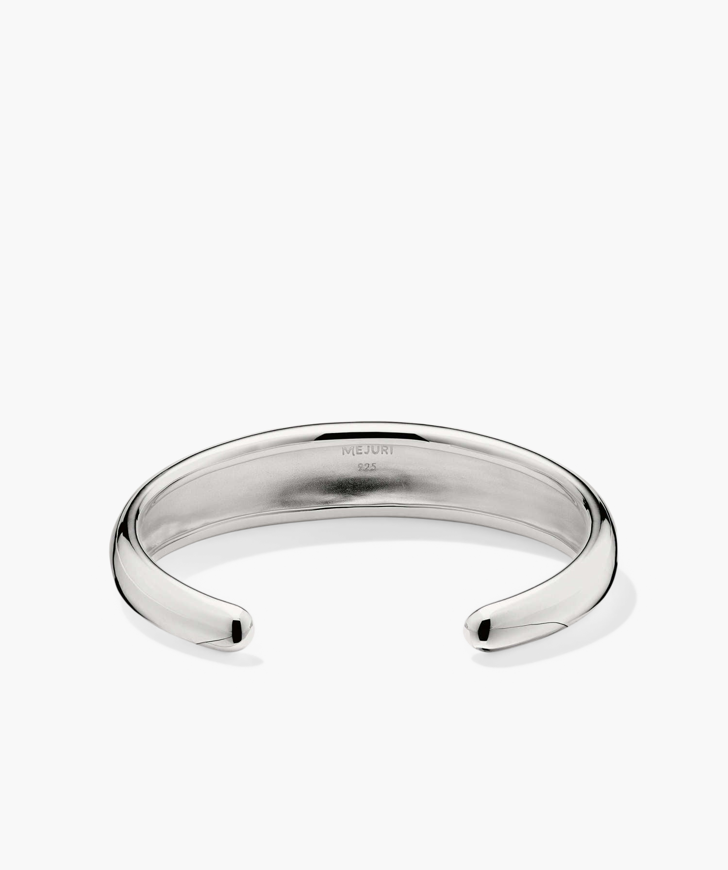 Silver 13mm DÃ´me Cuff Bracelet, crafted in 925 sterling silver, featuring a sleek, curved design with two rounded ends, displayed on a white background.