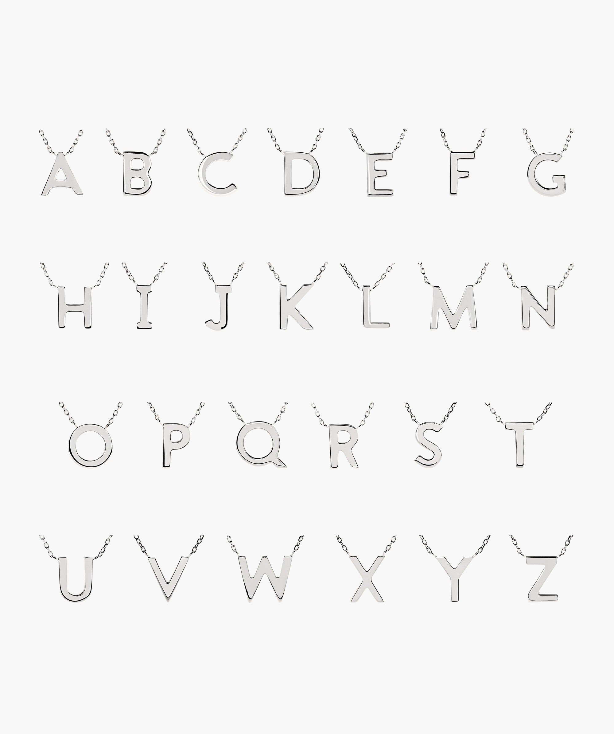 Silver Letter Necklace featuring a collection of initial charms on a delicate chain, perfect for a personalized touch to any jewelry stack.