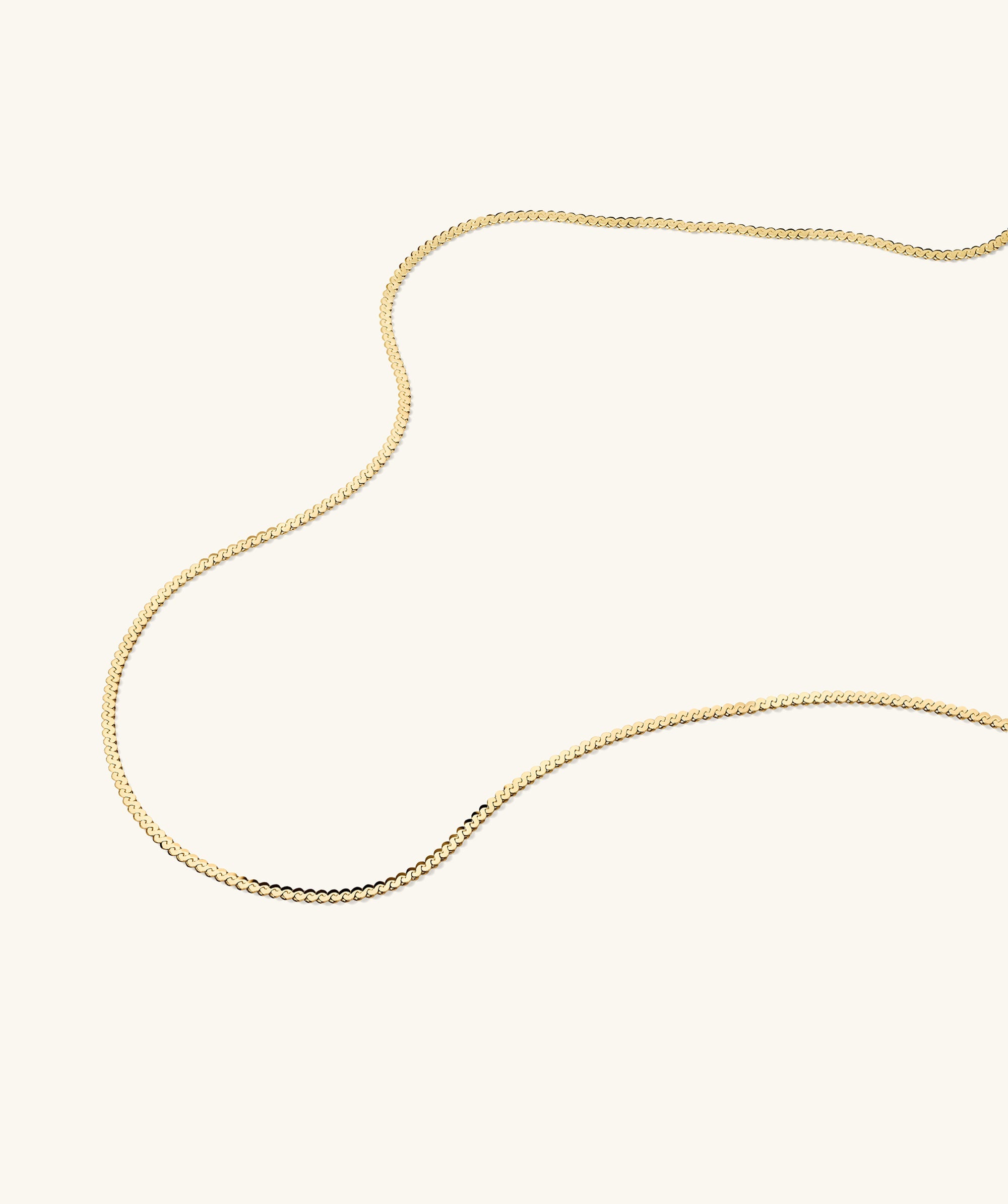 Serpentine Chain Necklace displayed on a white surface, showcasing its elegant, minimal design suitable for any occasion.