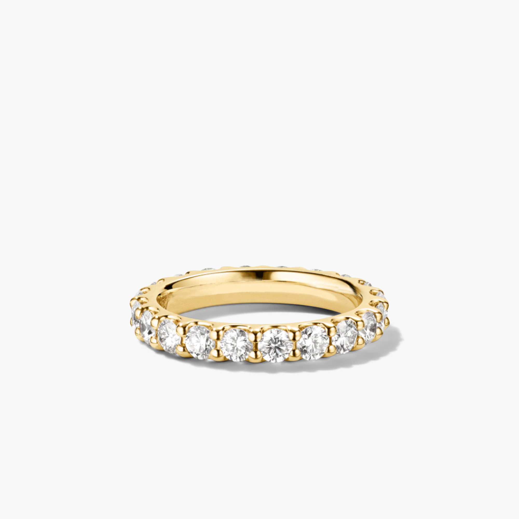 3mm Bold Diamond Eternity Band in 14k gold, featuring 22 round brilliant cut diamonds set in open prongs for enhanced sparkle.