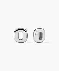 Stevie Hoops and Links Mixed Metals Bundle featuring a close-up of silver hoops with interchangeable, reversible links for customizable earring designs.