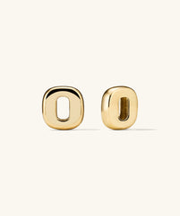 Gold Stevie Hoop Links with a circular shape, featuring a central hole. These links are interchangeable and reversible, designed to pair with Stevie Hoops.
