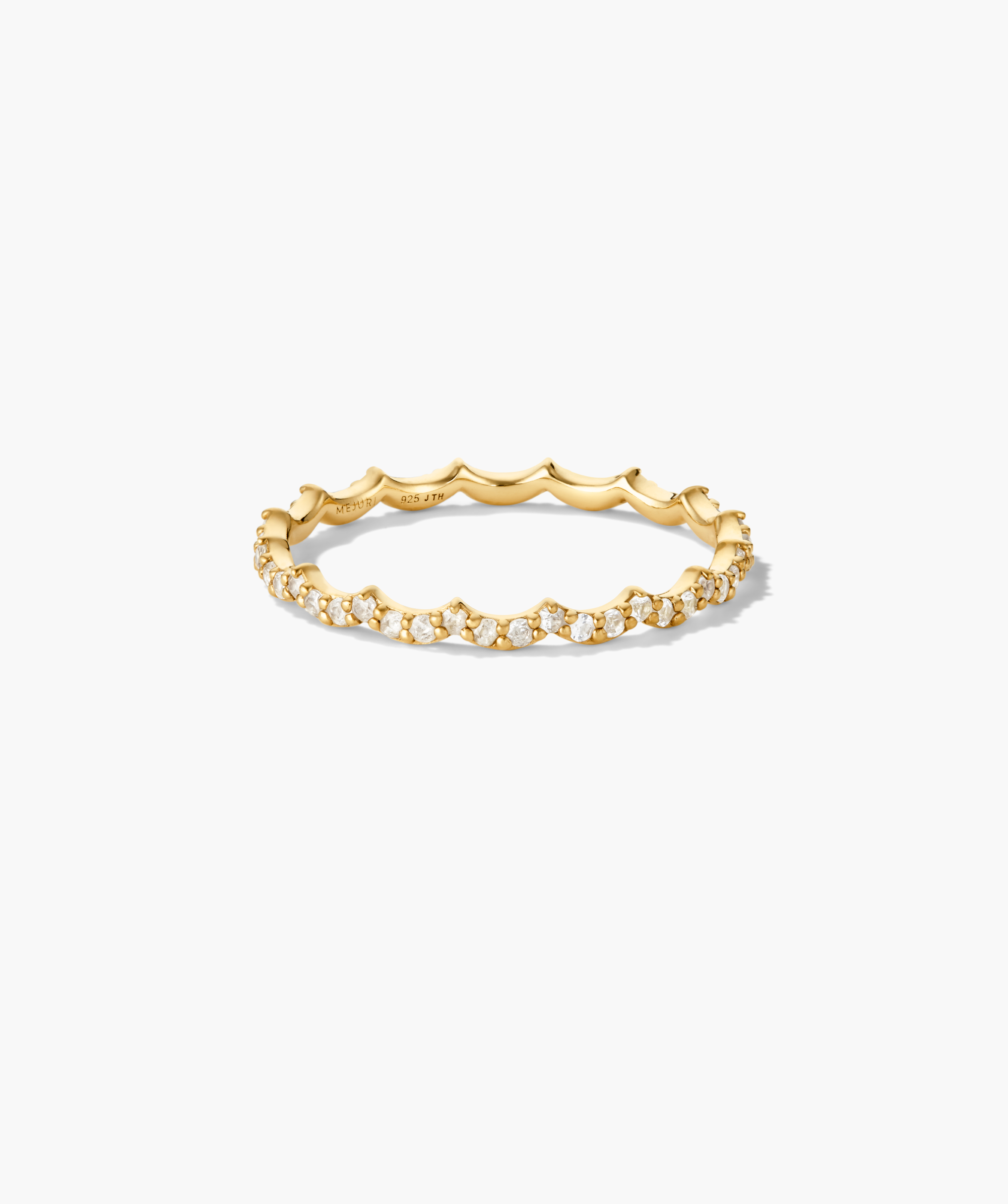 Gemstone Charlotte Stacker Bundle featuring a scalloped yellow gold band ring with pavÃ©-set white diamonds, designed for stacking with contrasting shapes and finishes.