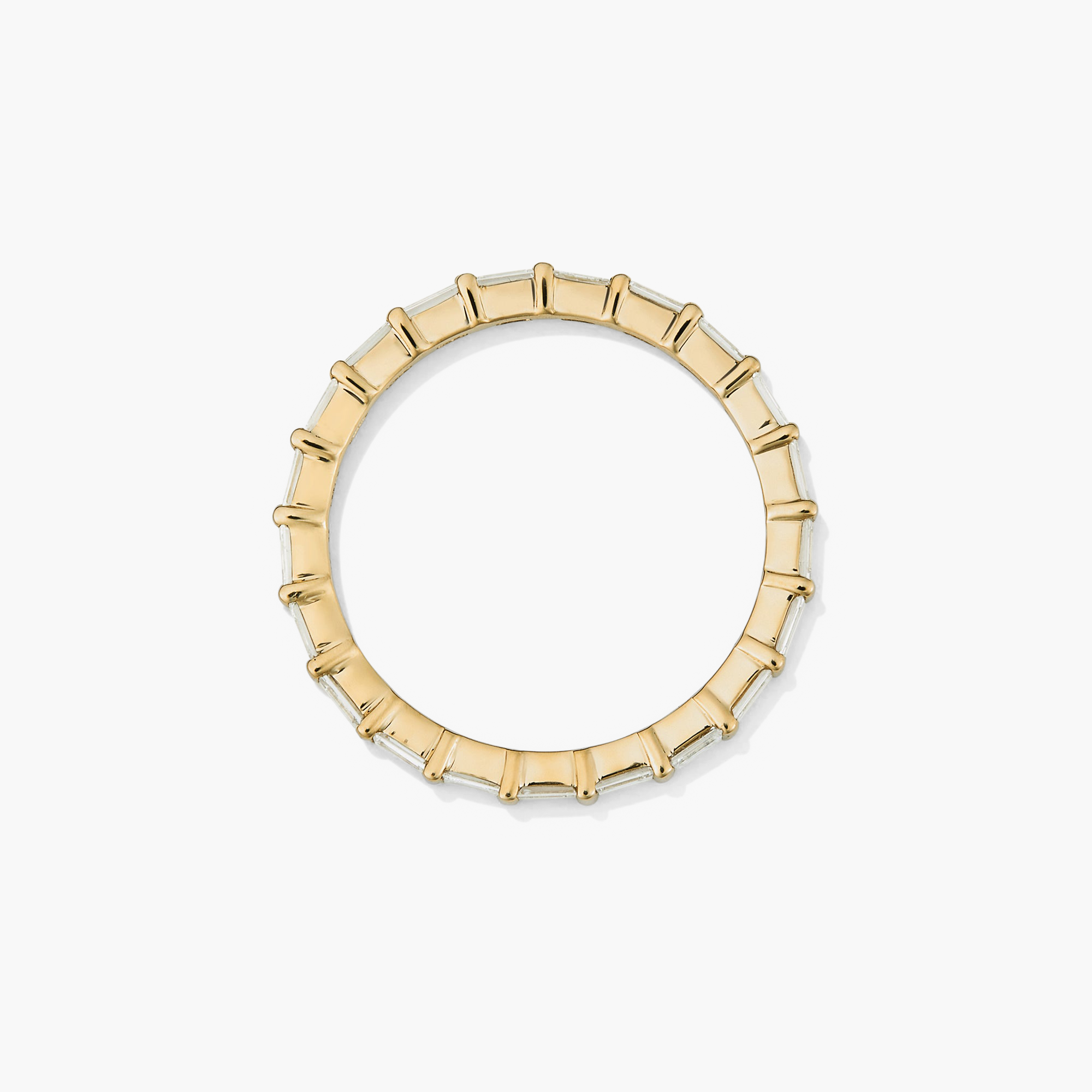 Baguette Diamond Eternity Band: A 14k solid gold ring adorned with Kimberley Process-certified baguette diamonds, showcasing timeless elegance and intricate craftsmanship.