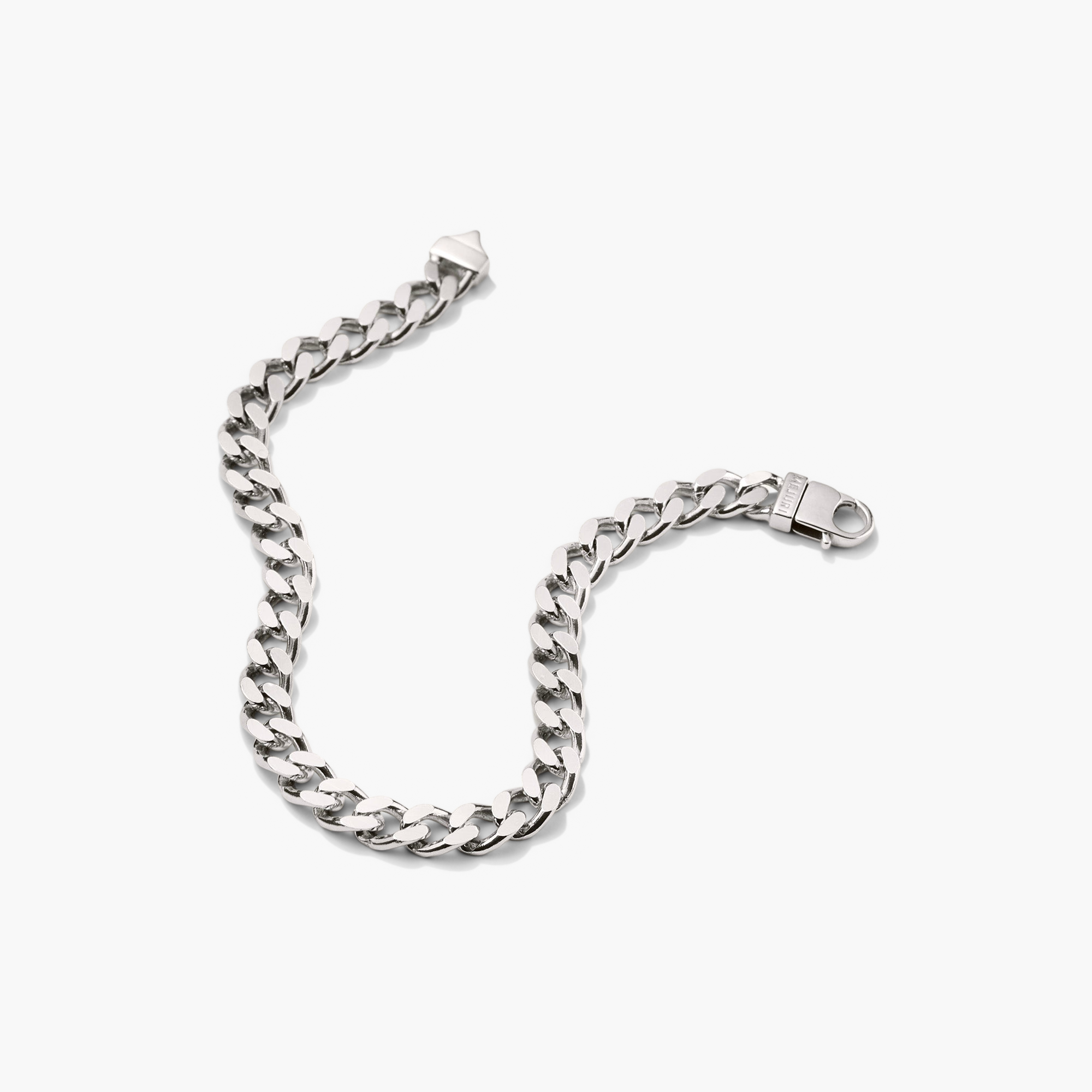 Curb Chain Bracelet: A silver chain bracelet with a sleek, stylish design, perfect for everyday wear. Ideal for solo or layered looks, making a bold statement.