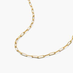 Paperclip Chain Charm Necklace featuring a bold, handcrafted 14k recycled gold chain, designed for layering charms, shown on a white background.