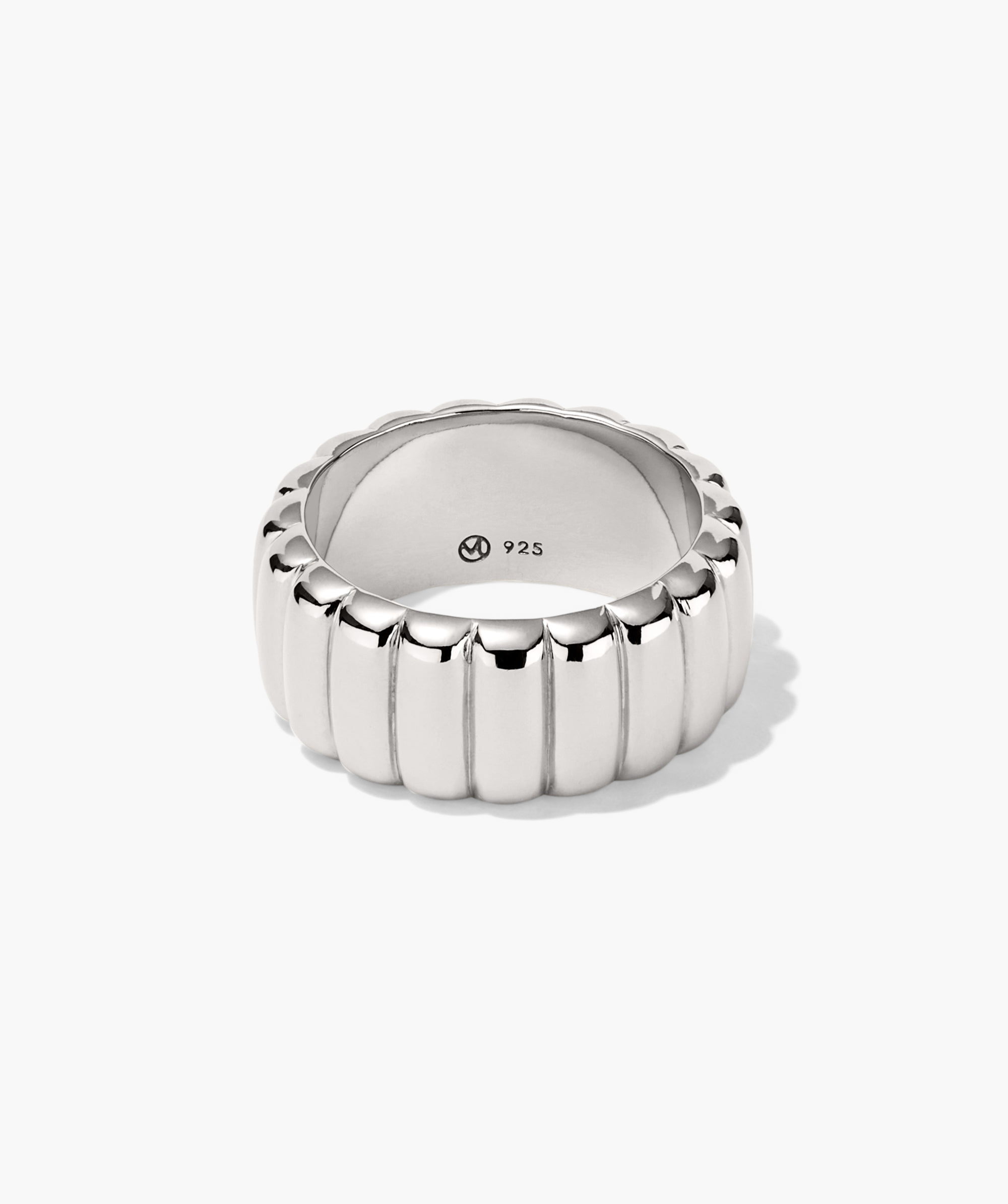 Charlotte Bold Ring: A close-up of a silver ring with a broad, polished band, inspired by the iconic French dessert, perfect for a touch of elegance.